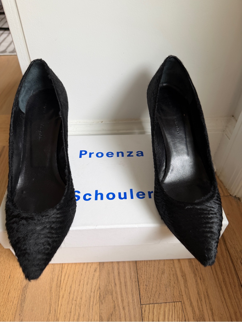 Proenza Schouler Black Pointed Pony Hair Pumps - Sleek Stiletto 38.5